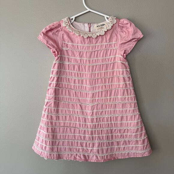 Mini Boden Powder Pink Lace Tiered Cotton Puff Sleeve Dress 2-3 yo Easter Spring - Picture 1 of 10